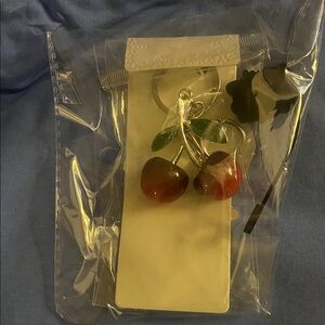Cherry Keychain with Green Leaves